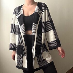 Alfani black and white plaid long cardigan sweater
